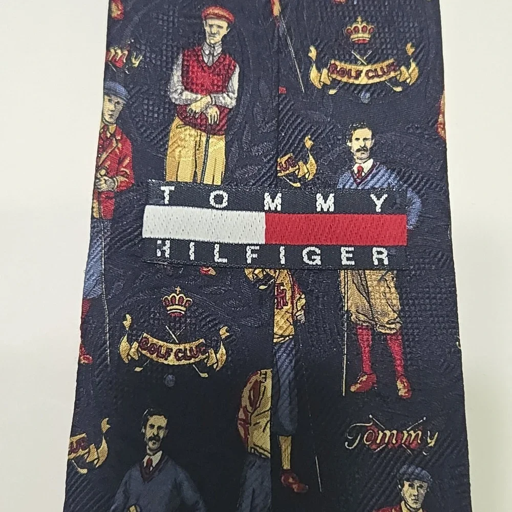 TOMMY HILFIGER, Blue Men's Necktie, 100% Silk, Made In USA, Golf Club, Vintage